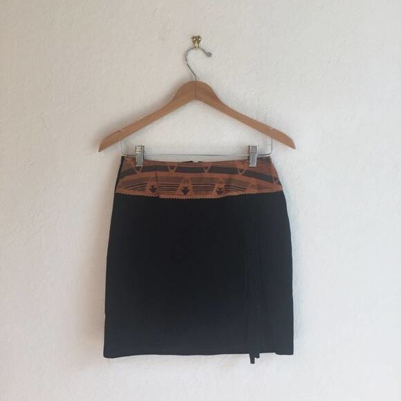 Vintage S black mini fringe western skirt boho - Picture 1 of 4